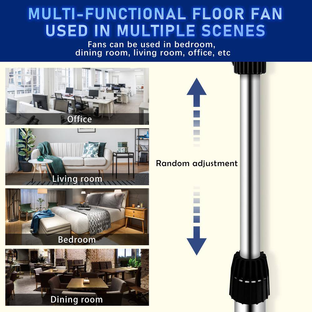 Cesicia Multi-functional 16 in. 3 Speeds Pedistal Fan in Black Height Adjustable with Timer Cesicia-36