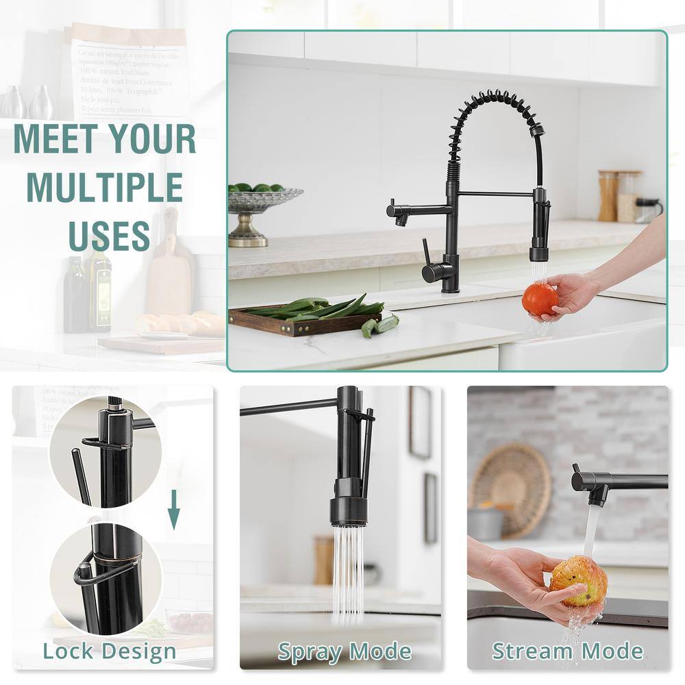 Fapully Single-Handle Pull-Down Sprayer Kitchen Faucet Single Hole Deck Mounted in Oil Rubbed Bronze FA-1018ORB