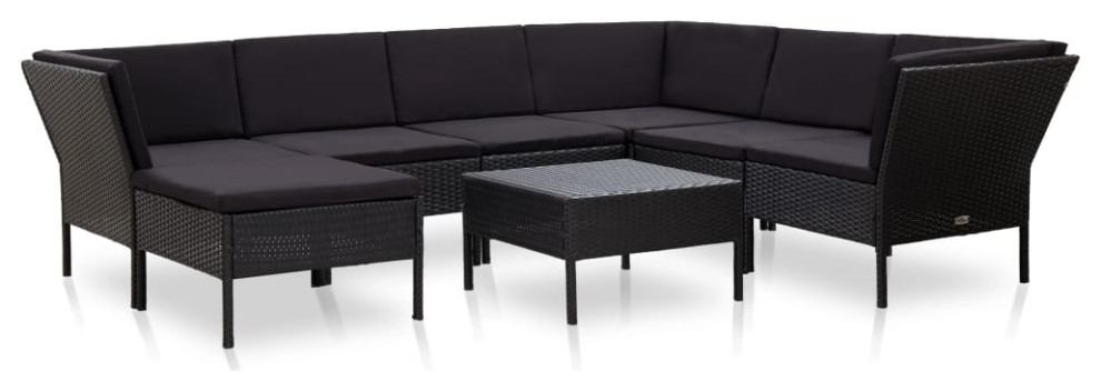 vidaXL Patio Furniture Set 8 Piece Sectional Sofa with Table Rattan Black   Tropical   Outdoor Lounge Sets   by vidaXL LLC  Houzz