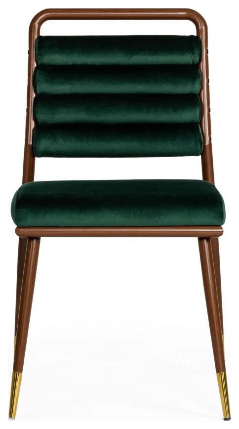 Connor Modern Dark Green and Walnut Steel Dining Chair  Set of 2   Midcentury   Dining Chairs   by V.S.D Furniture  Houzz