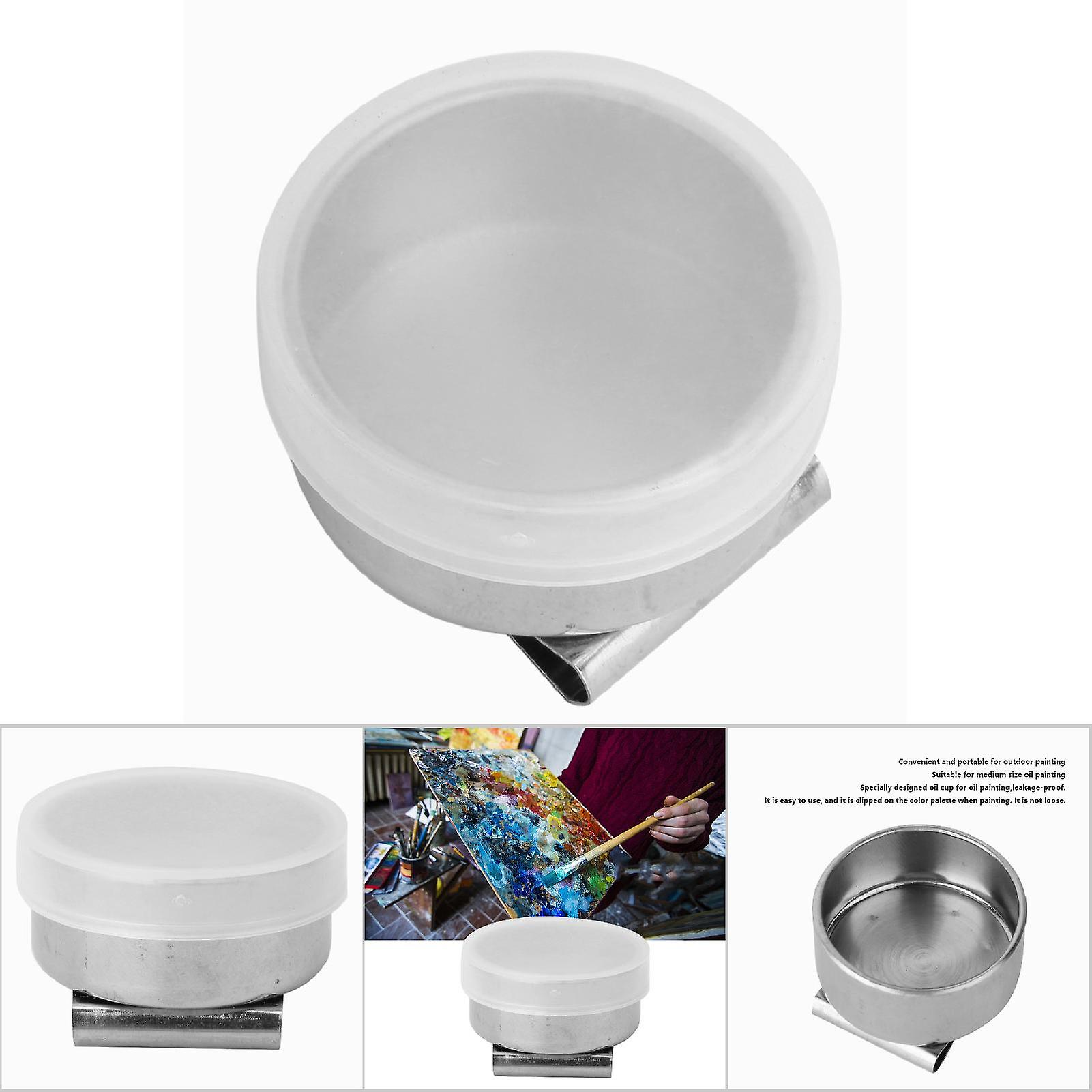 Stainless Steel Oil Painting Cup Double/single Dipper Palette Container Cup (f-307 With Cover)