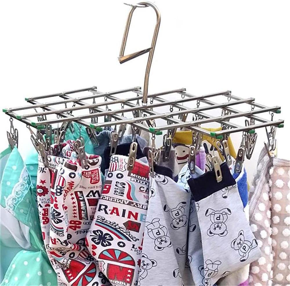 Stainless Steel Hanging Drying Rack-with 35 Clips Space Saer Drying Pegs Hook Drip Sock Dryer Hanger for Laundry Clothes Underwear Socks Gloes