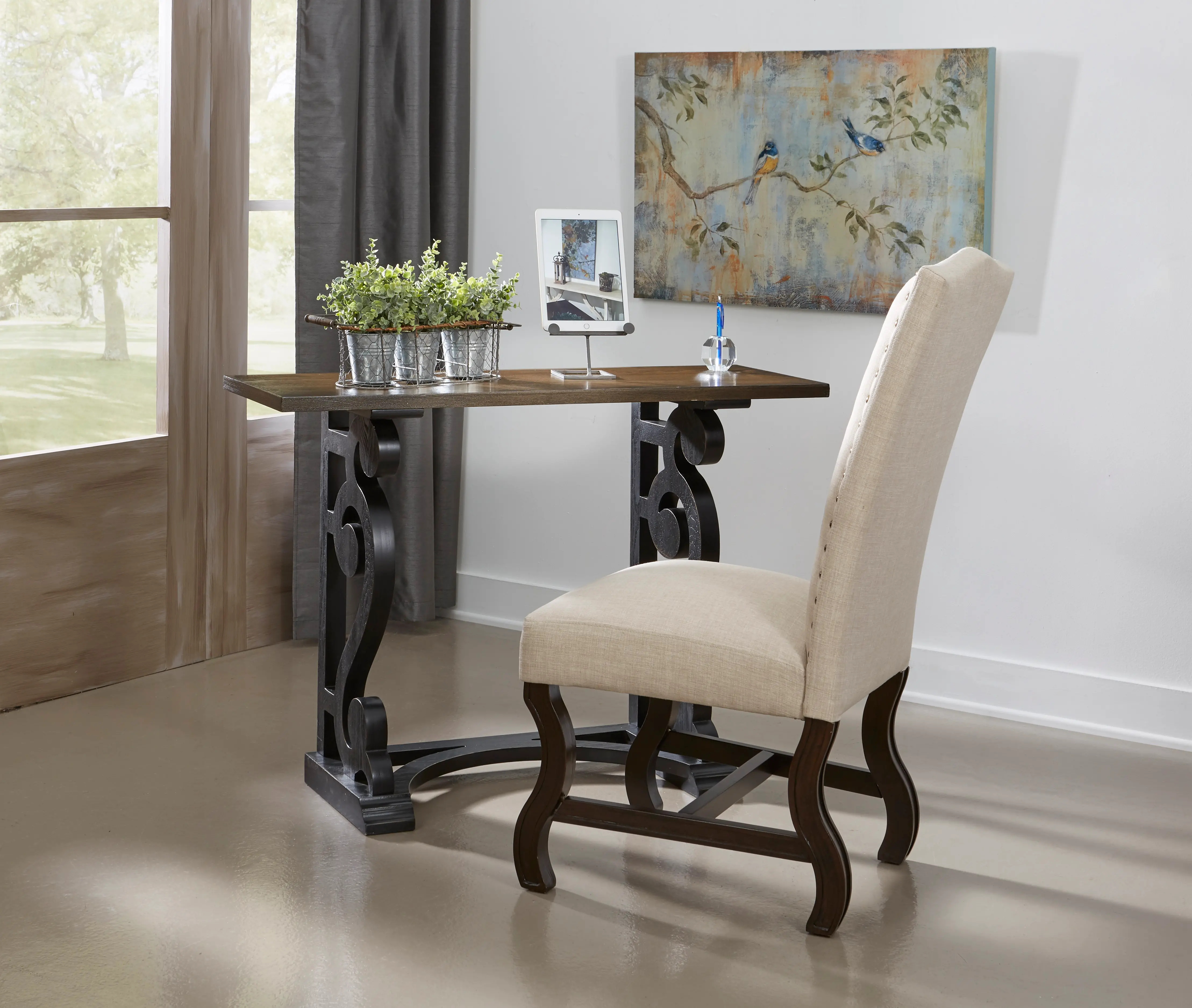 Traditional Brown and Black Accent Console with Scroll Legs