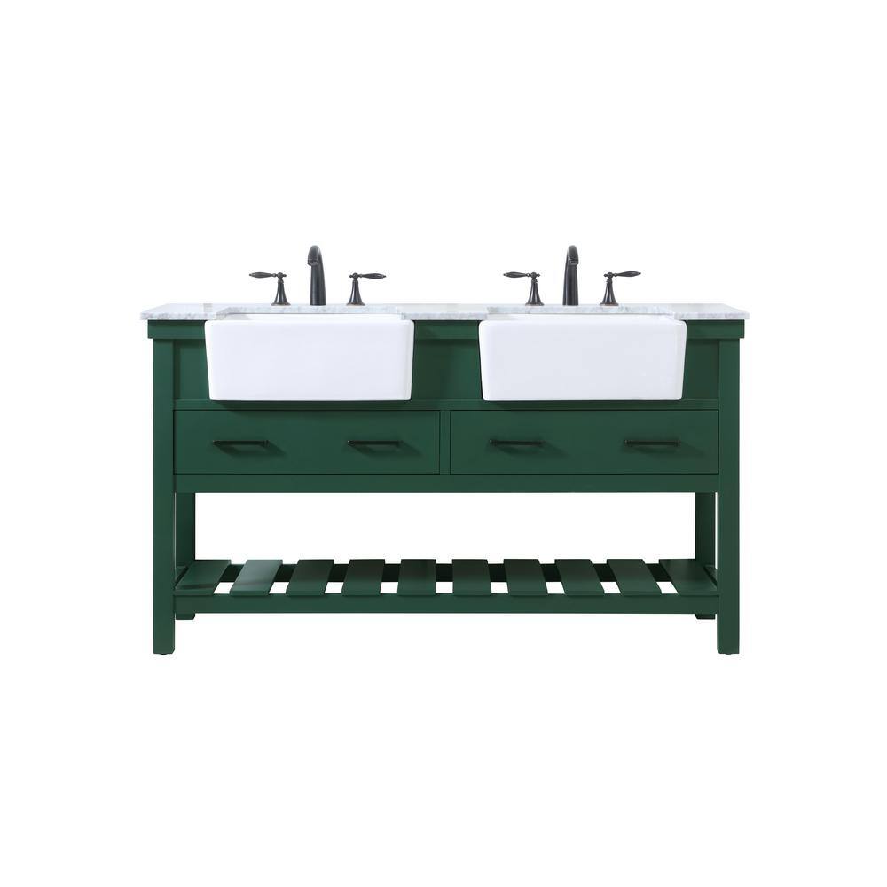 Timeless Home Double Sink 22 in. W x 60 in. D x 34.125 in. H Bath Vanity in Green with Carrara White Marble Top TH120320DGN