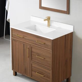 Home Decorators Collection Bilston 36 in. W x 19 in. D x 34.50 in. H Bath Vanity in Spiced Walnut with White Engineered Stone Top Bilston 36SW