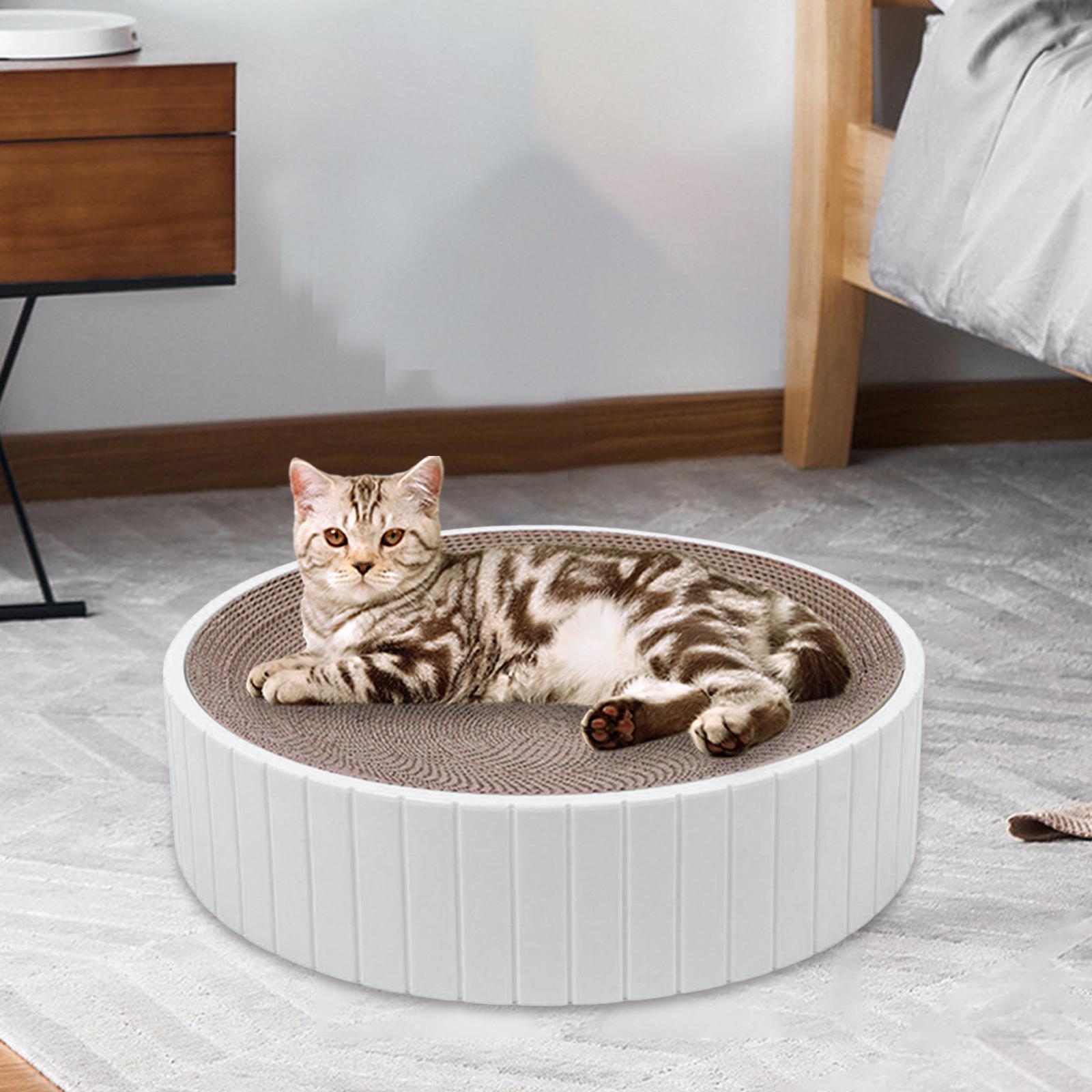 Round Cat Scratcher Furniture Protection Sofa Replaceable Inner Core Corrugated Cardboard Scratcher Scratch Toy for Sleeping Training Kitten White