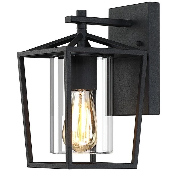 Black Outdoor Wall Lantern Sconce Light with Clear Glass Shade - 10.6