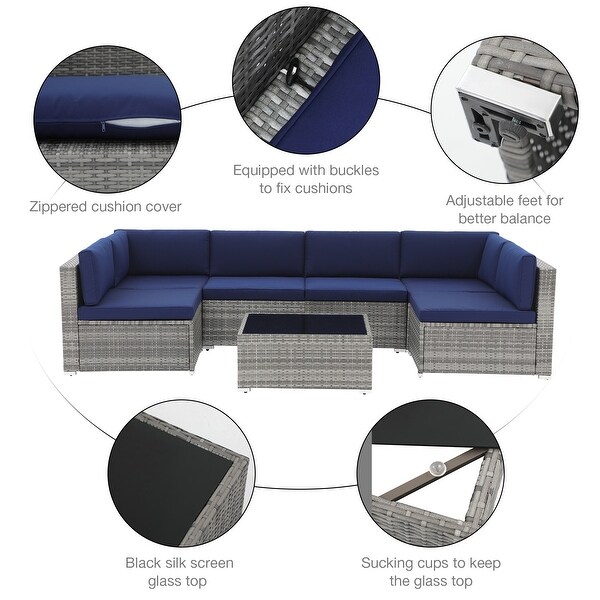 Wicker/ Steel 7piece Outdoor Cushioned Sectional Sofa Set