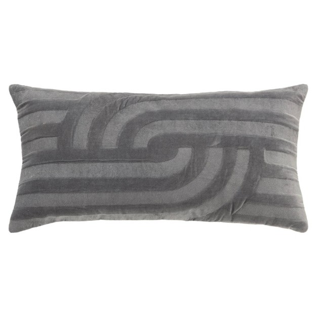 Oversized Solid Striped Poly Filled Lumbar Throw Pillow Gray Rizzy Home