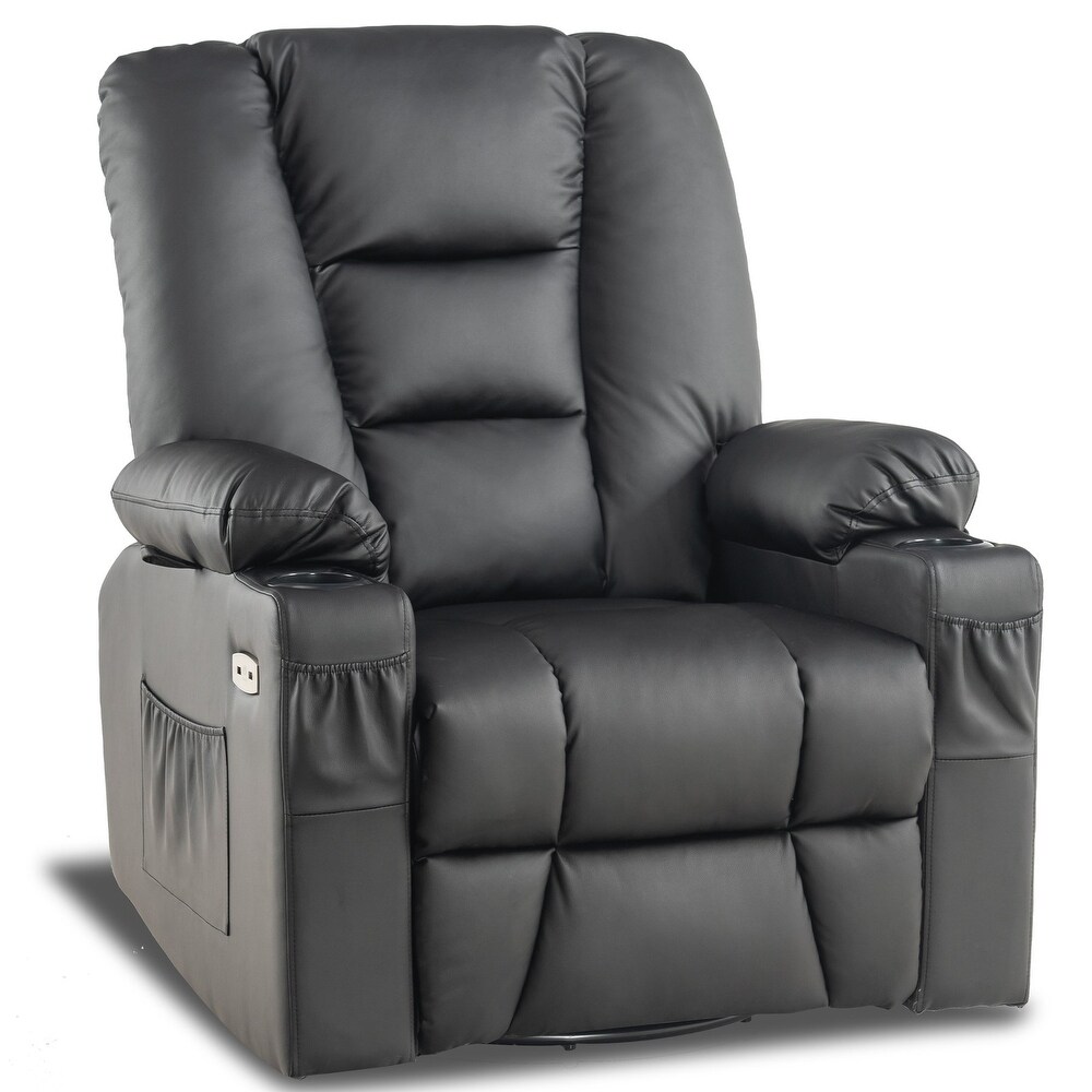 MCombo Manual Swivel Glider Rocker Recliner Chair with Massage  Faux Leather 8036