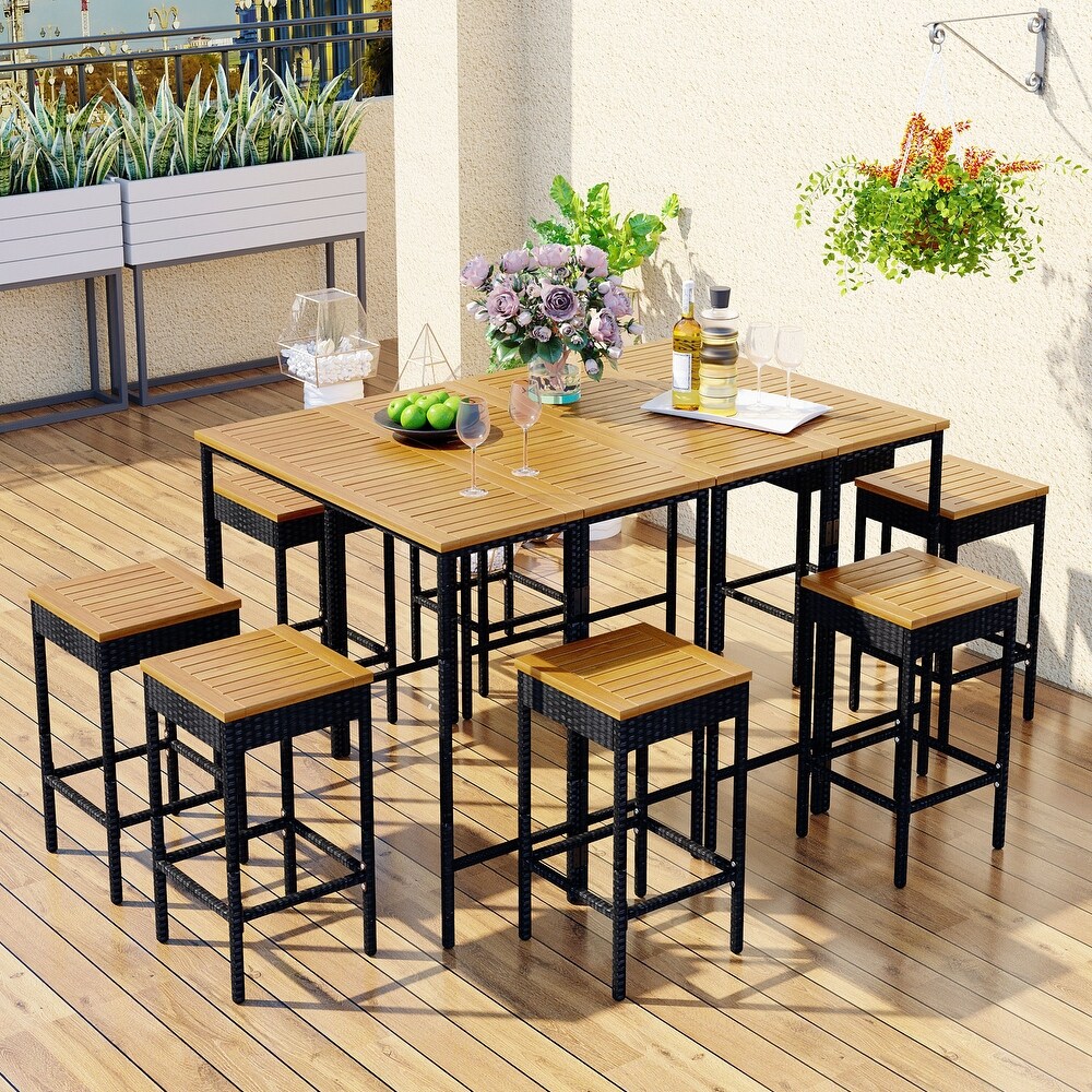 10 Piece Outdoor Patio Wicker Dining Set Brown