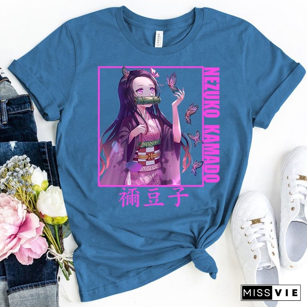 Funny Demon Slayer Kamado Nezuko Print T-shirt Women Men Summer Casual Short Sleeve Shirt Fashion Loose Tops