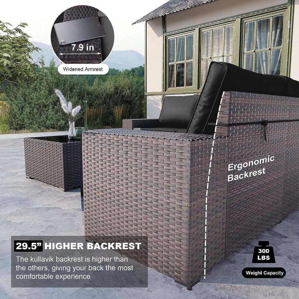 Kullavik 12 Pieces Outdoor Patio Furniture Set Sectional Rattan Sofa Set with Tempered Glass Table