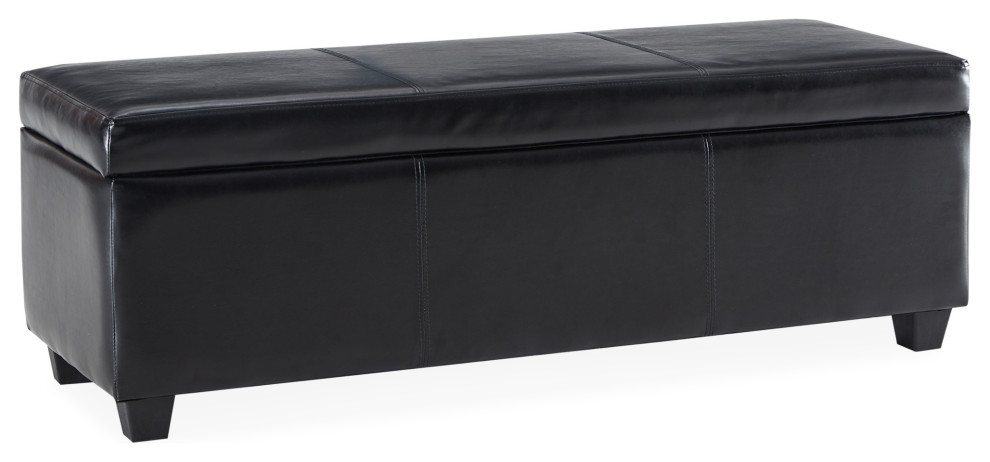 48 quotElegant Leather/Linen Rectangular Storage Ottoman   Transitional   Footstools And Ottomans   by OneBigOutlet  Houzz