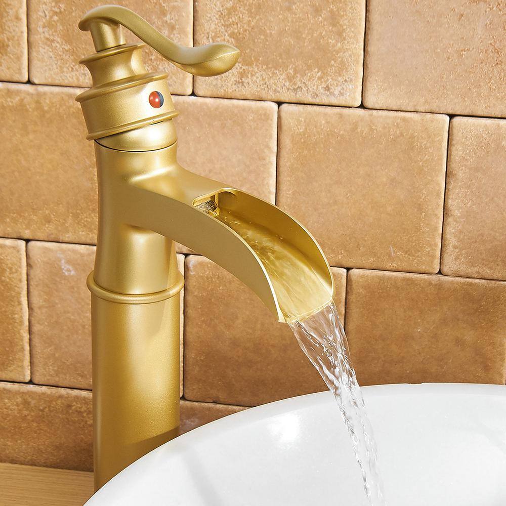 matrix decor Mental Single Hole Single-Handle Bathroom Faucet with Drain Assembly in Brushed Gold A-96556H-BG