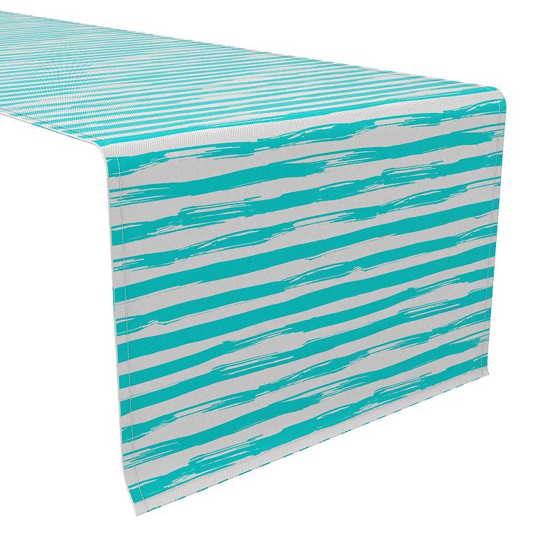 Table Runner， 100% Cotton， 16x90， Aqua Summer Stripe