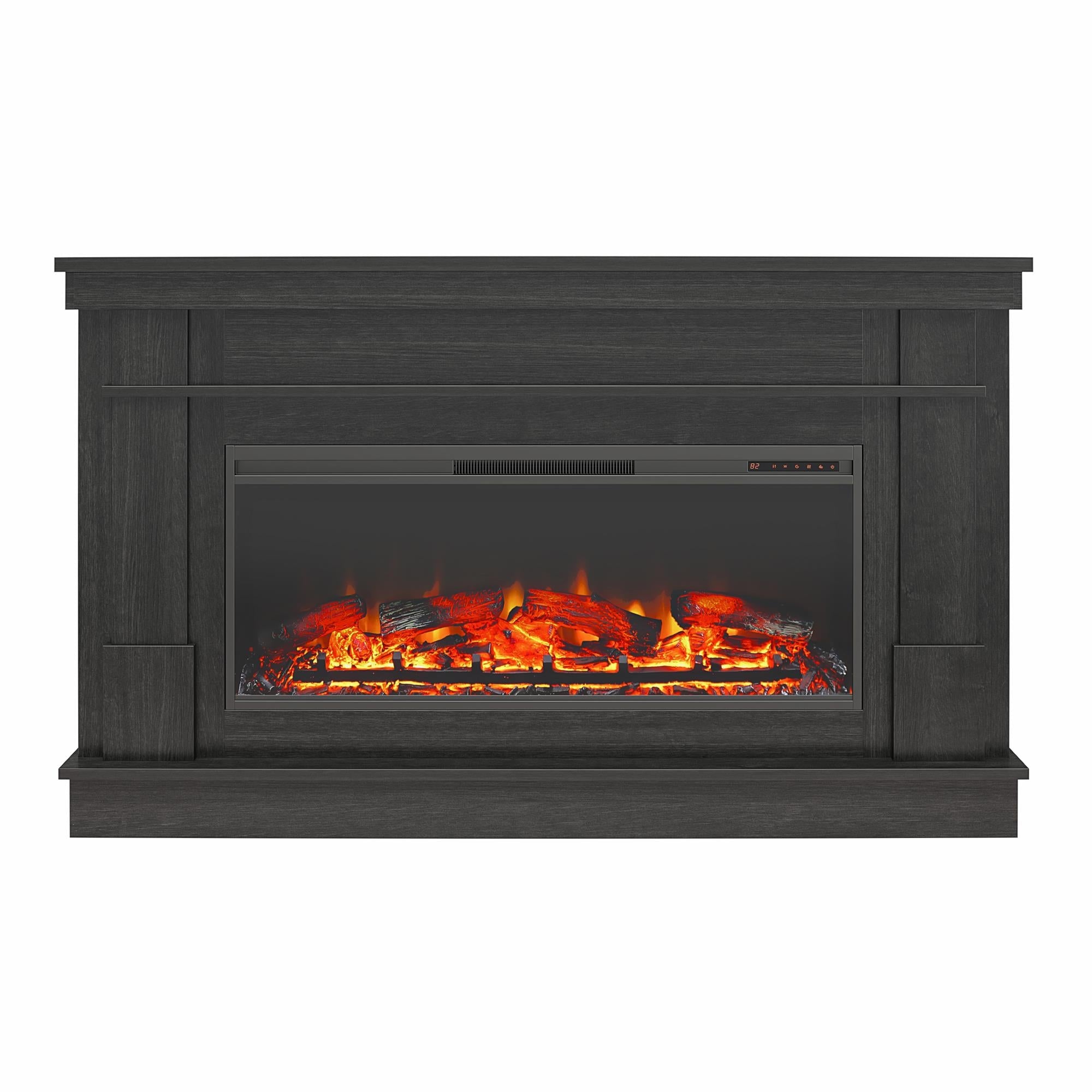 Ameriwood Home Elmdale Wide Mantel with Linear Electric Fireplace, Black Oak