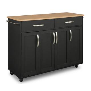 HOMESTYLES Brookshire Black Kitchen Cart with Natural Wood Top 4411-95