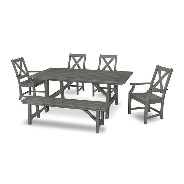 POLYWOOD Braxton 6Piece Rustic Farmhouse Arm Chair Dining Set with Bench