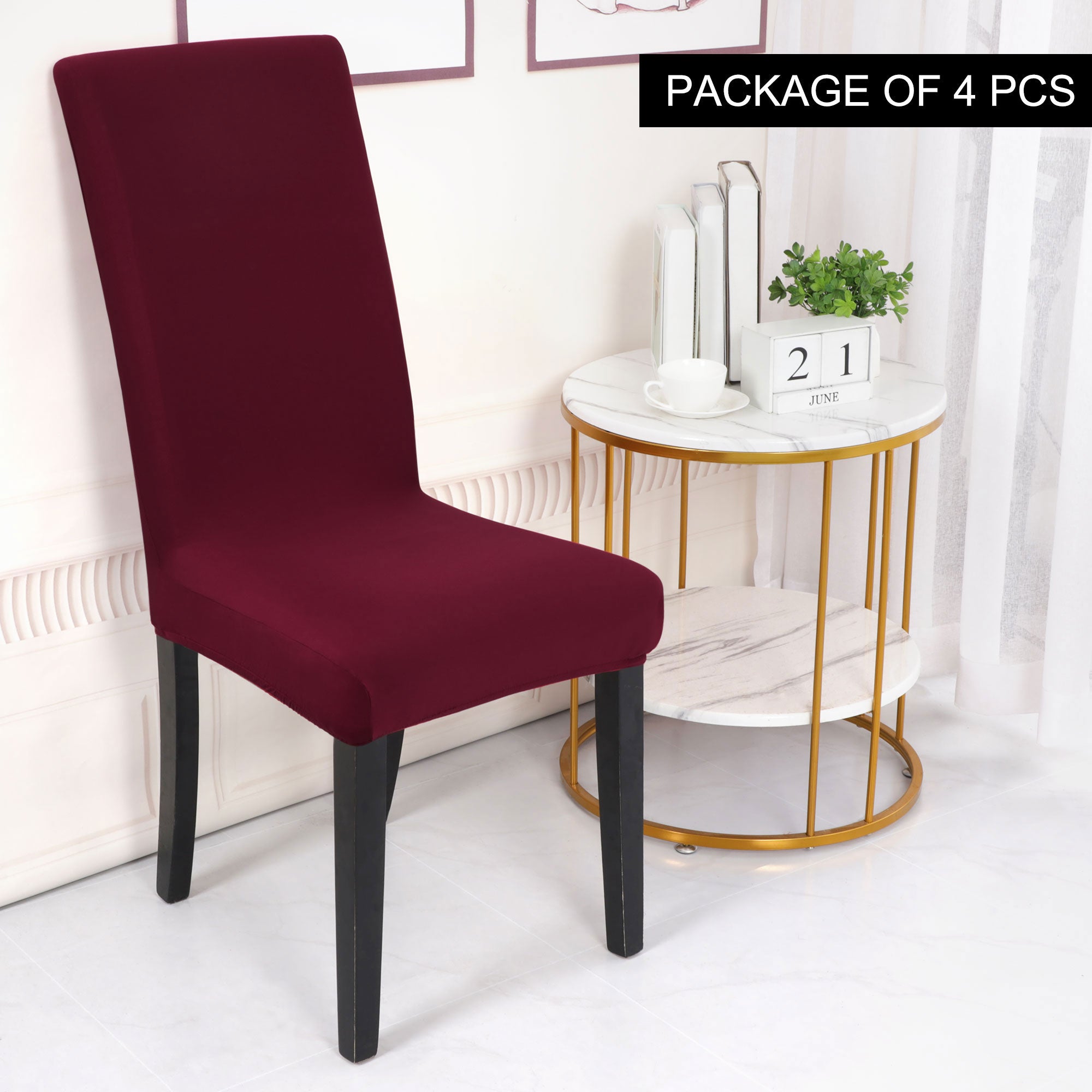 PiccoCasa 4Pcs Stretch Dining Chair Covers Removable Seat Protectors for Dining Room Burgundy