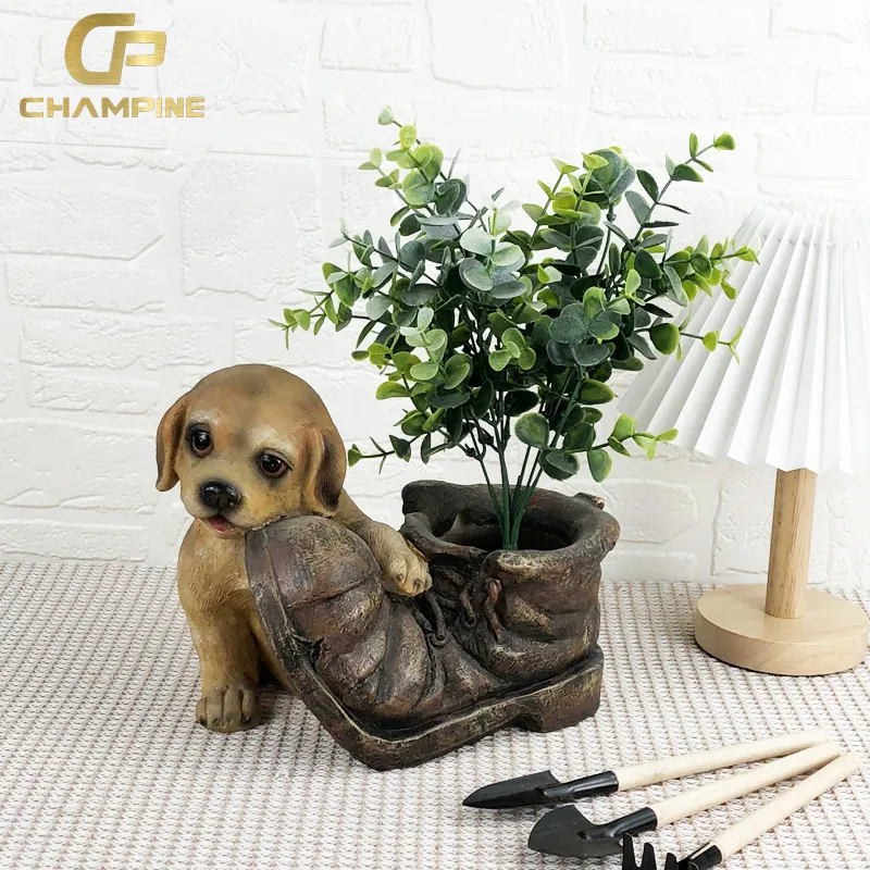 New Design Boot Shape Resin Planter Lovely Puppy Shape Animal Flower Pot Garden Supplies Decor Large Plant Pots