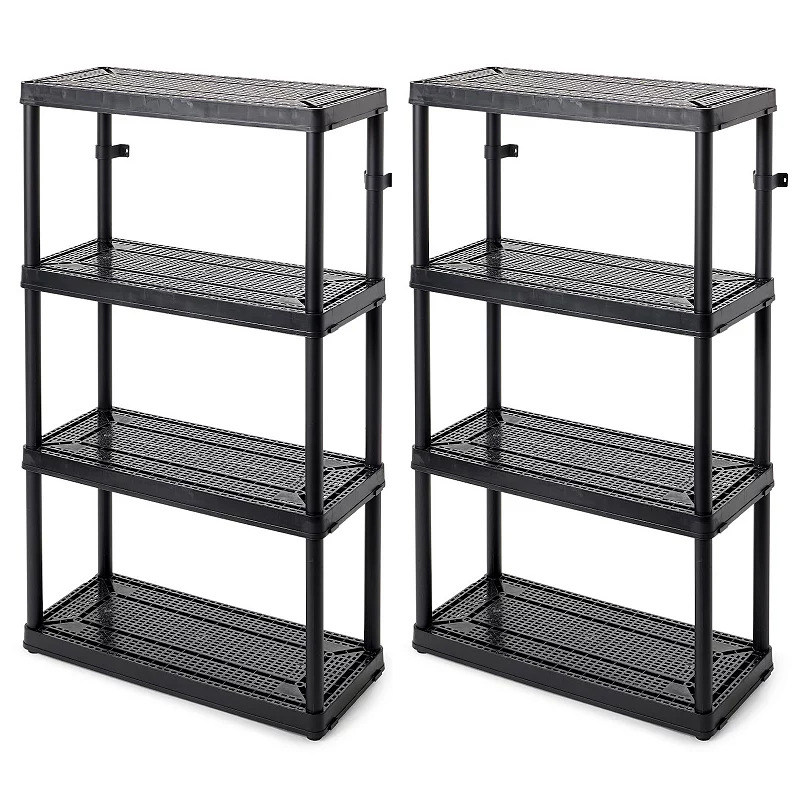 Gracious Living 4-Shelf Fixed Height Ventilated Shelving Unit， Black (2 Pack)