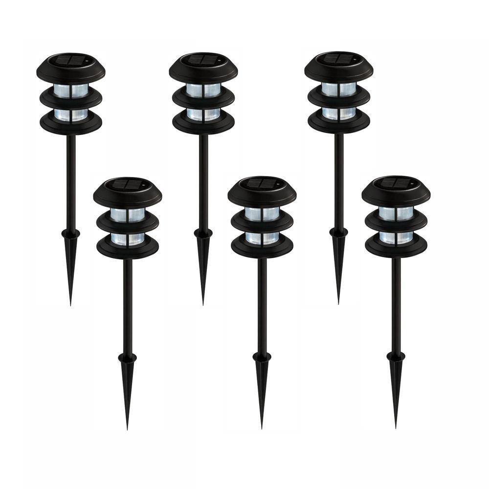 Hampton Bay Solar 10 Lumens Black Outdoor Integrated LED 3-Tier Powered Lights (6-Pack) WeatherWaterRust Resistant 79339