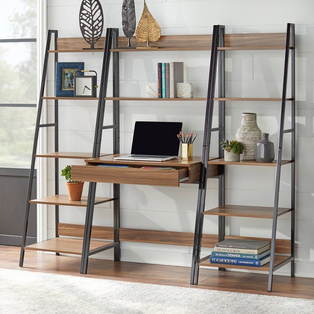 3pc Denton Ladder Desk And Shelf Walnut black Buylateral