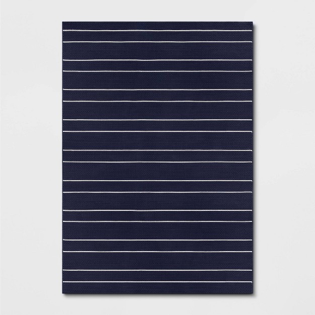 7 x27 x10 x27 Thin Stripe Rectangular Woven Outdoor Area Rug Navy ivory