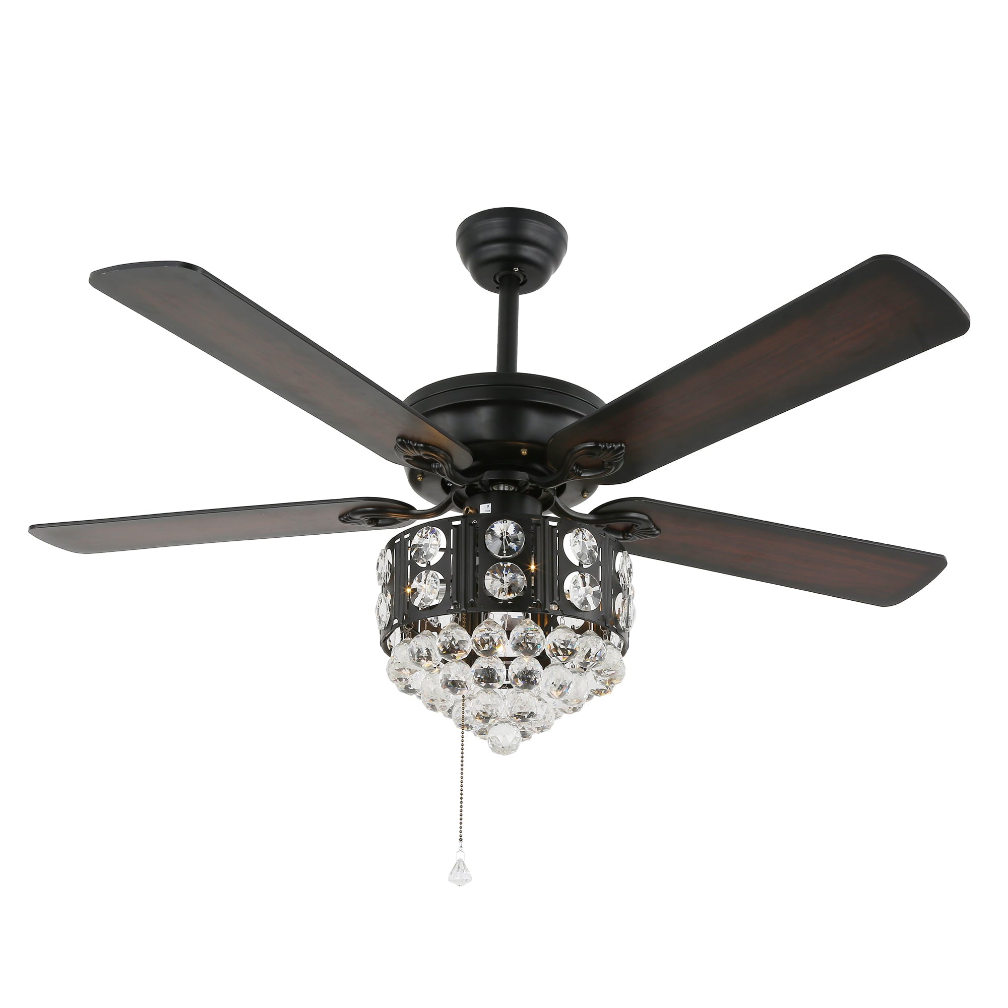 Oaks Aura 52 Inch 5-Blade Crystal Reversible Ceiling Fan with Pull Chain and Remote Control 3-Speed