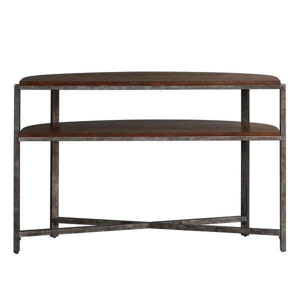 Breckinridge Mahogany Spice with Pewter Metal Demilune Sofa Table