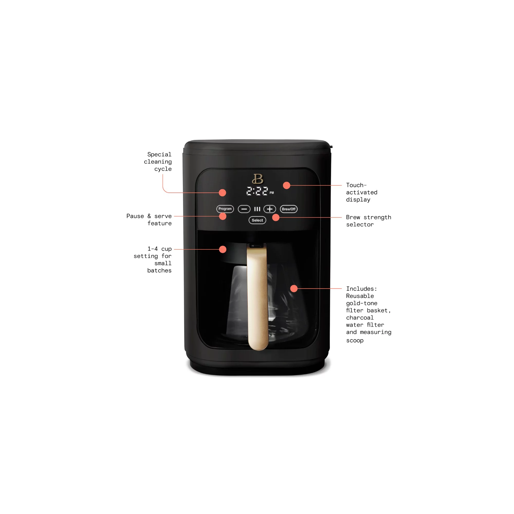 Beautiful 14 Cup Programmable Touchscreen Coffee Maker， Black Sesame by Drew Barrymore