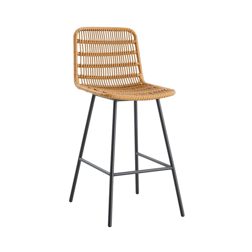 Rattan Bar Stools NTRL with Mtl Frame TrckShp (Counter Stools) 2 Sets for Bars Restaurants Dining Rooms Coffee Rooms