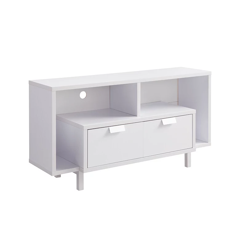 FC Design White U-Legs TV Stand with 2 Drawers and 2 Shelf Spacing