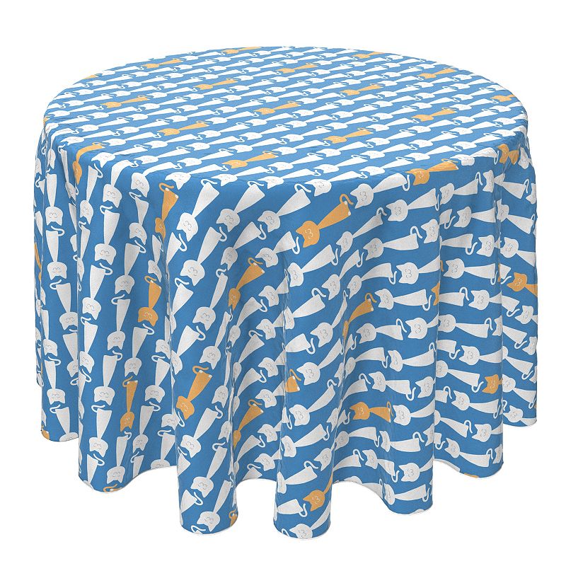 Round Tablecloth， 100% Cotton， 60 Round， Fun Cats Blue