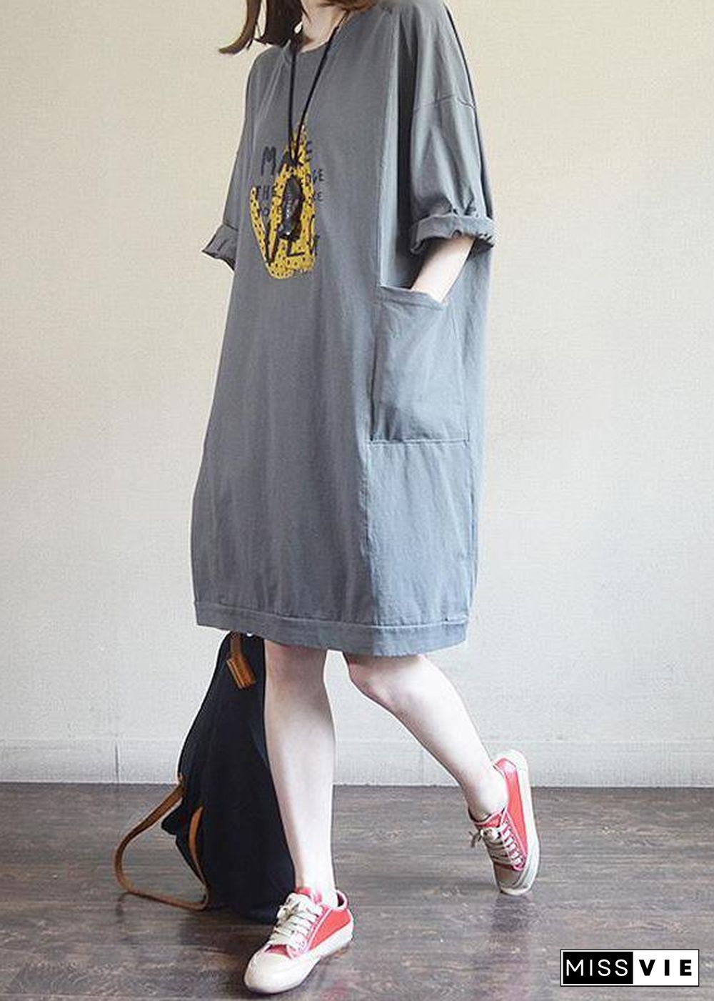 DIY Cotton Metropolitan Museum Fashion Round Neck Casual Printed Cotton Dress