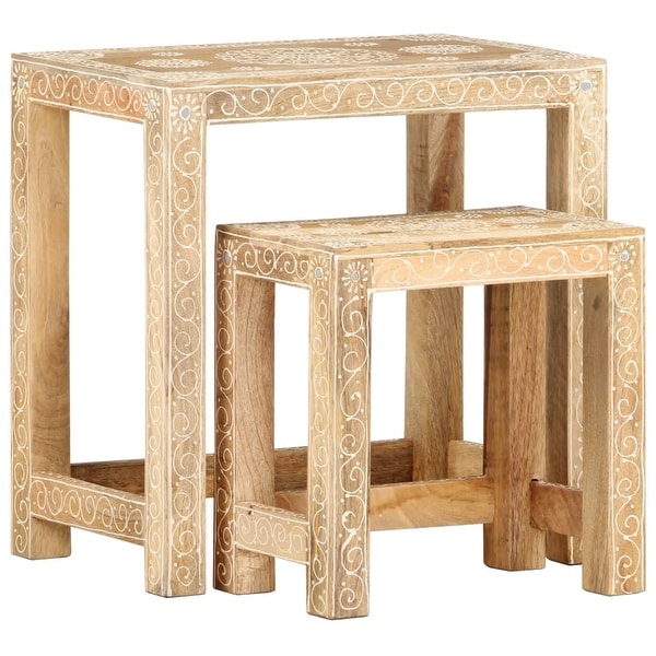 vidaXL 2 Piece Hand-painted Side Table Set Solid Mango Wood - 17.7