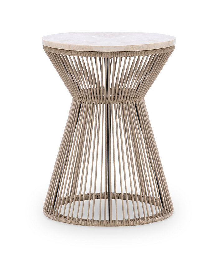 Furniture Legacy Classic Biscayne 18 Wood with Travertine Top Round Rope End Table