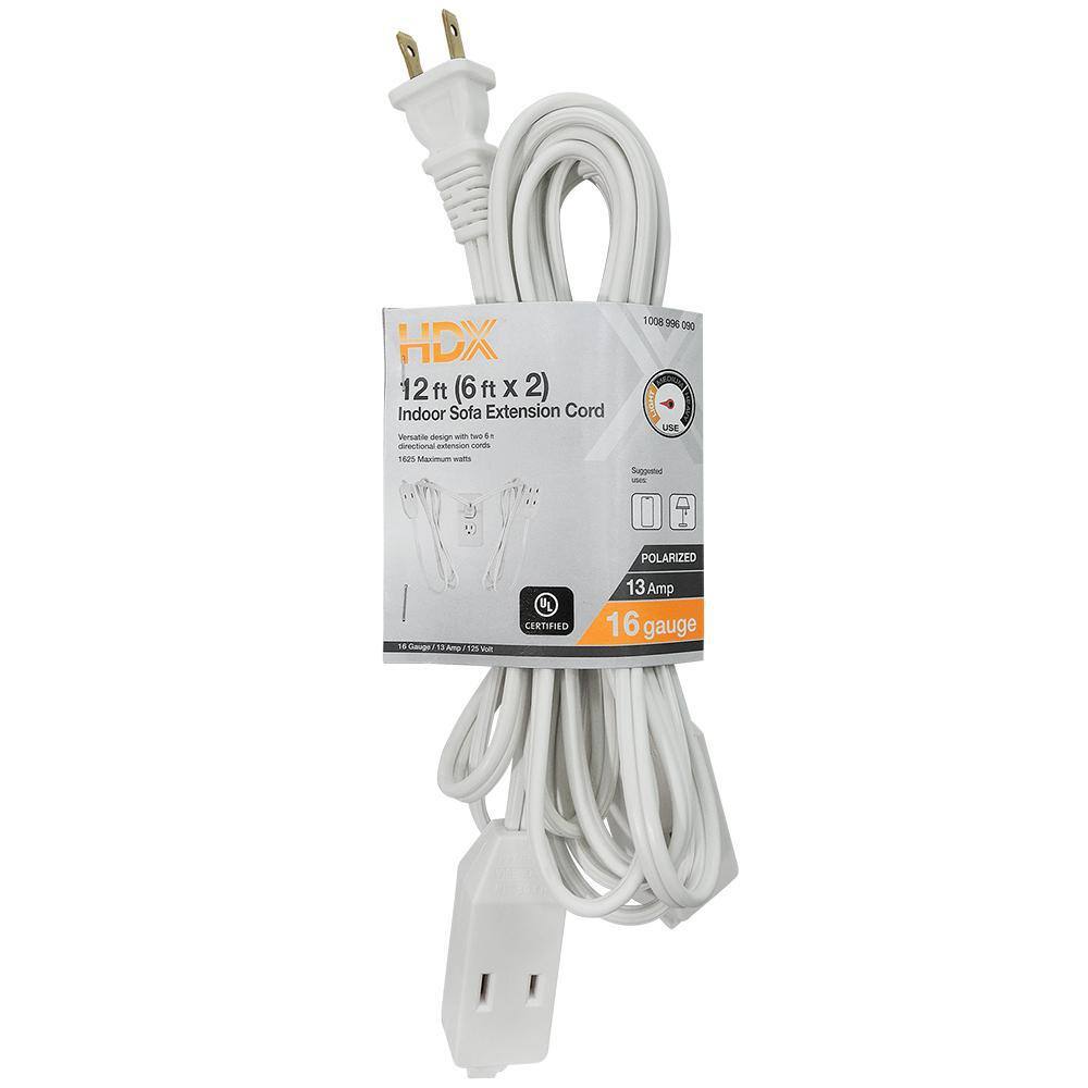 HDX 12ft. 162 Light Duty Indoor Sofa Cord with Two Ends White HWHDT16212