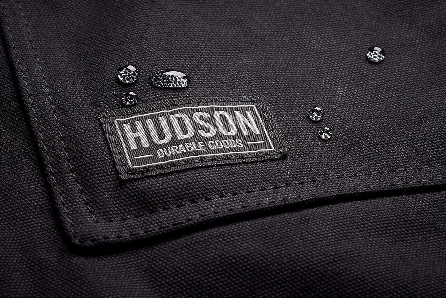 Hudson Durable Goods - Heavy Duty Waxed Canvas Work Apron with Tool Pockets (Black), Cross-Back Straps & Adjustable M to XXL