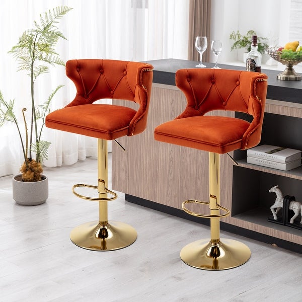 Counter Height Velvet Bar Stools With Back and Footrest(Set of 2)