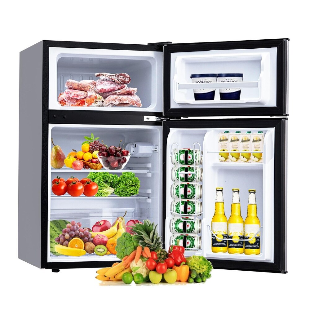 2 Door Mini Fridge Compact Refrigerator with Freezer