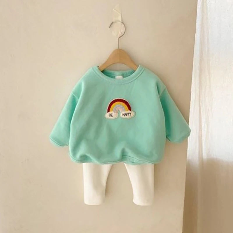 MILANCEL 2pcs Autumn New Children Baby Hoodie Set Toddler Rainbow Fleece Padded Tops + Pants Infant Outwear Clothing