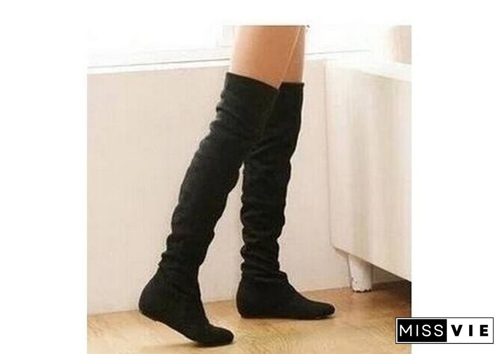 Fashion Black Leopard Women Boots Winter Spring Ladies Flat Bottom Boots Shoes Over The Knee High Leg Suede Long Boots And Short Boots Designer