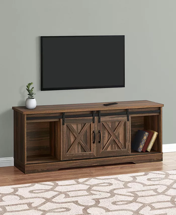 Monarch Specialties TV Stand with 2 Barn-Style Sliding Doors