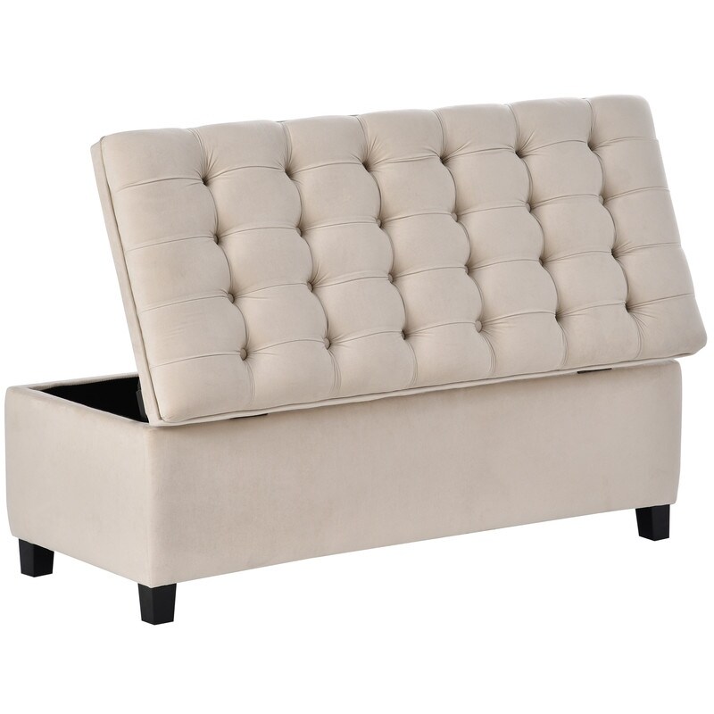 Storage stool  for bedroom  end of bed  button tufted linen fabric Ottoman sofa  bench