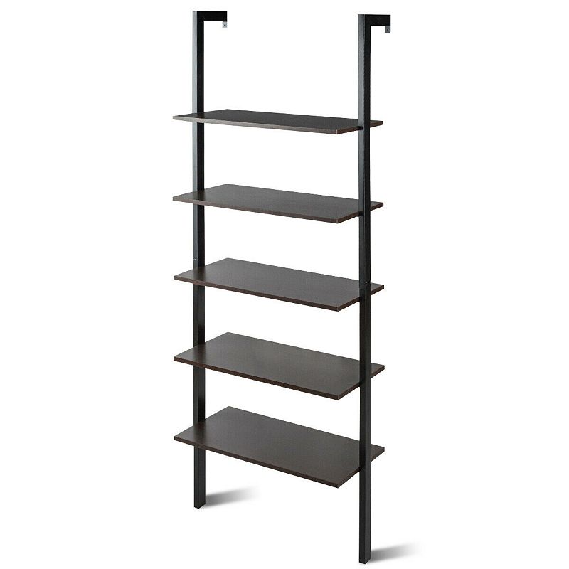 5-Tier Wood Look Ladder Shelf with Metal Frame for Home