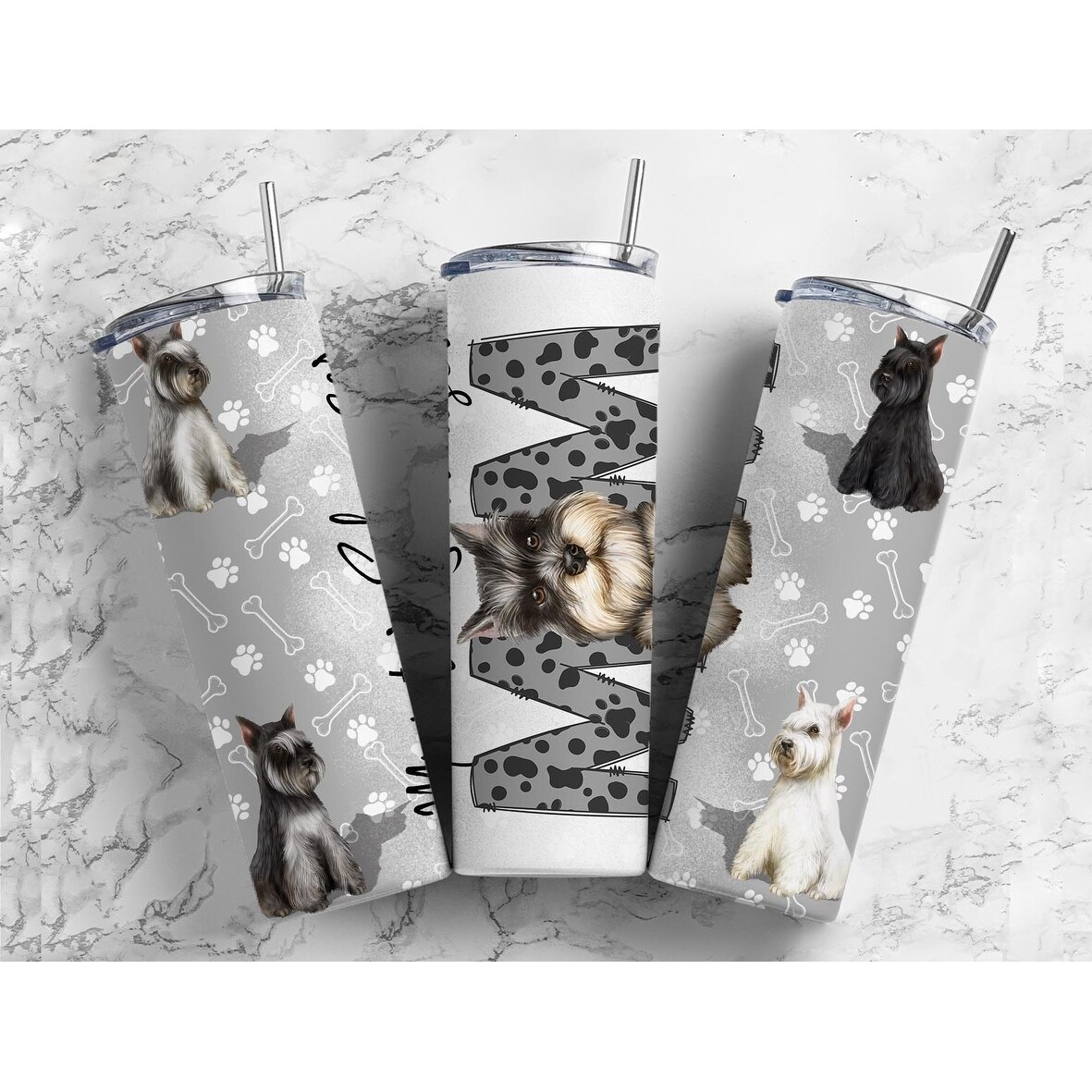 Miniature Schnauzer Dog Mom 20 Oz Insulated Skinny Metal Tumbler w/Lid and Straw - Multi
