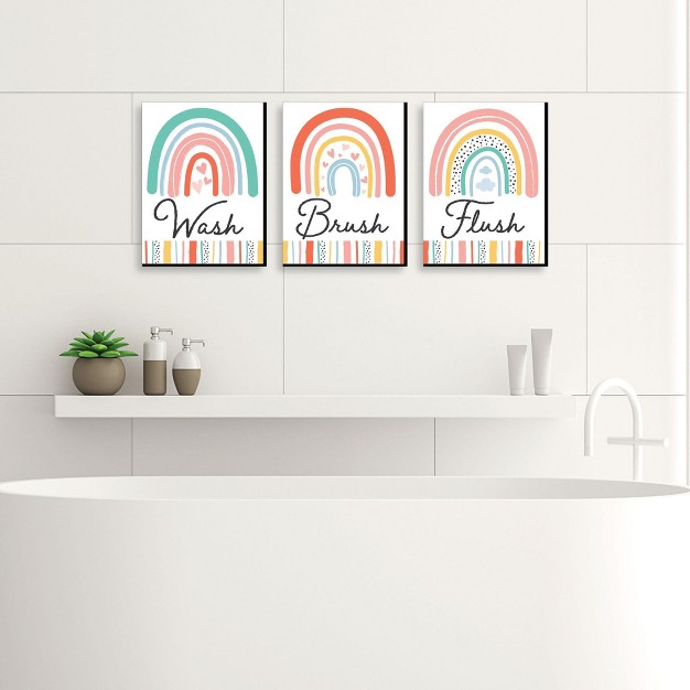 Big Dot Of Happiness Hello Rainbow Boho Kids Bathroom Rules Wall Art 7 5 X 10 Inches Set Of 3 Signs Wash Brush Flush