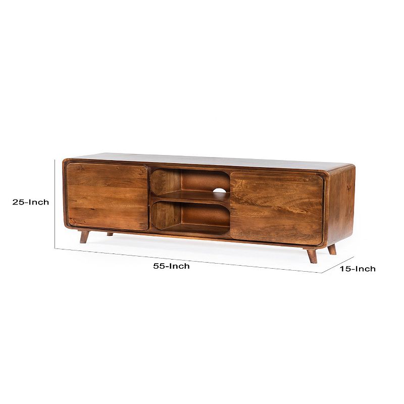 55 Inch TV Media Entertainment Center Console， Mango Wood， 2 Doors， Warm Brown